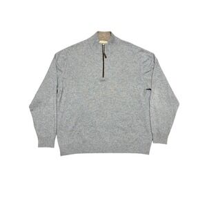 Kinross Cashmere XL Quarter Zip Sweater Light Blue Heather Mock Neck Pullover